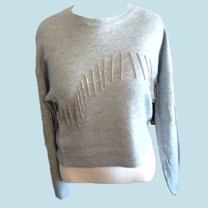 Broadway 38 Slight Crop Light Blue Rhinestone Chain Embellished Sweater Large